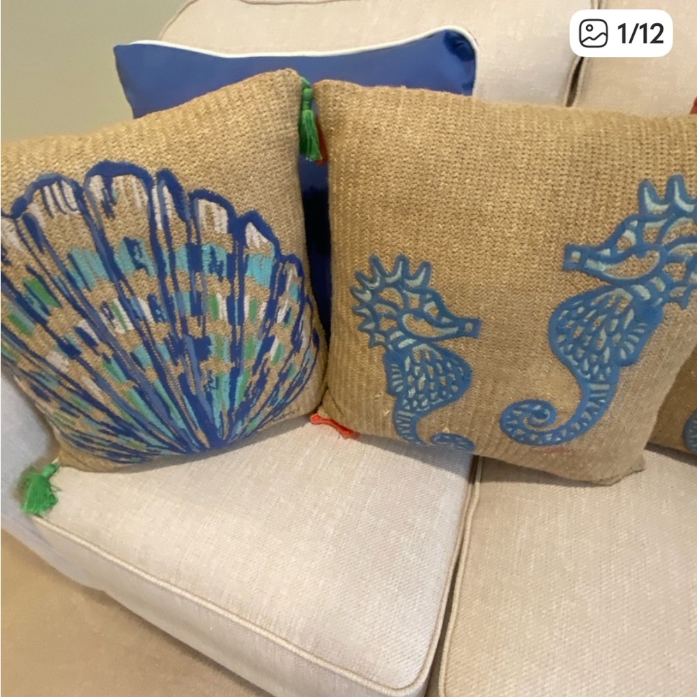 2 Set Lilly Pulitzer for Pottery Barn includes 1 Seahorse & 1 Sea Shell Pillow